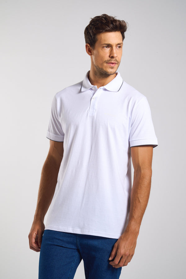 POLO COMFORT MALHA BRANCA GOLA FILETE